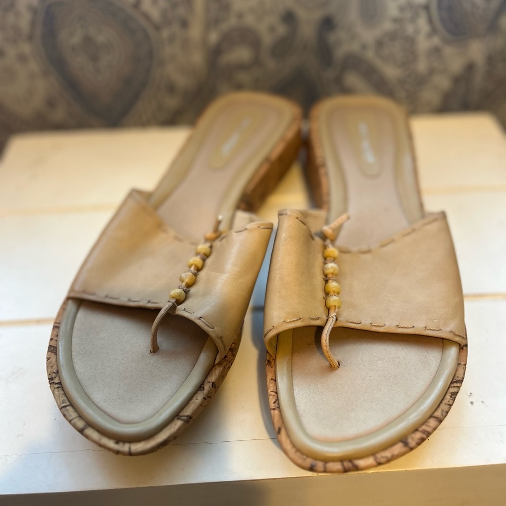 Nine West Beige Slide Sandals